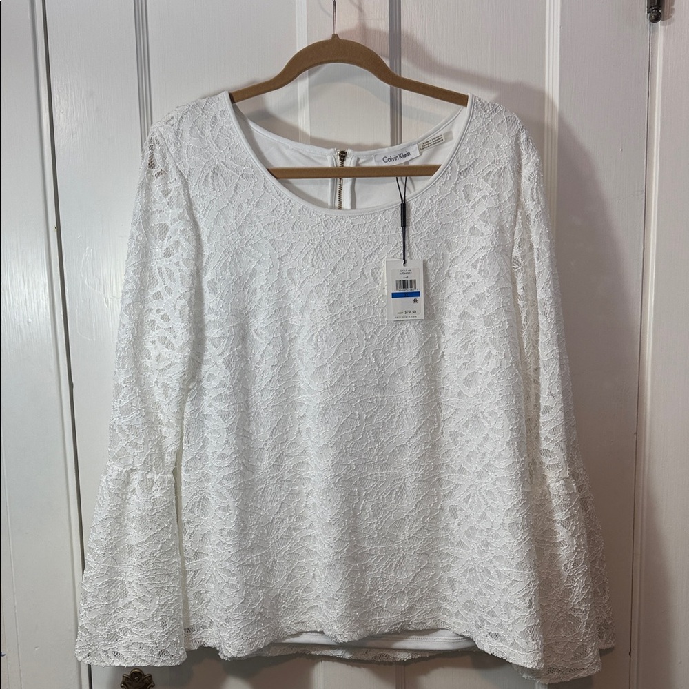 Calvin Klein Women's White Lace Blouse NWT
